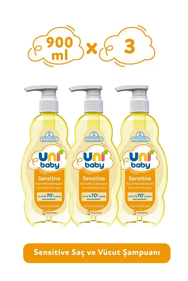 Sensitive Hair and Body Shampoo 900 ml 3's