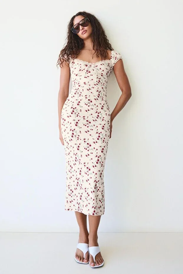 Bershka Lace crinkled midi dress