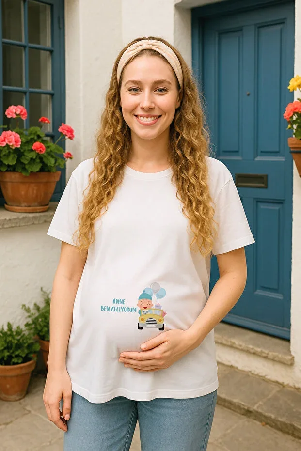 Premium Soft Combed Fabric "I'm Coming Mom" Print Maternity T-Shirt 10068