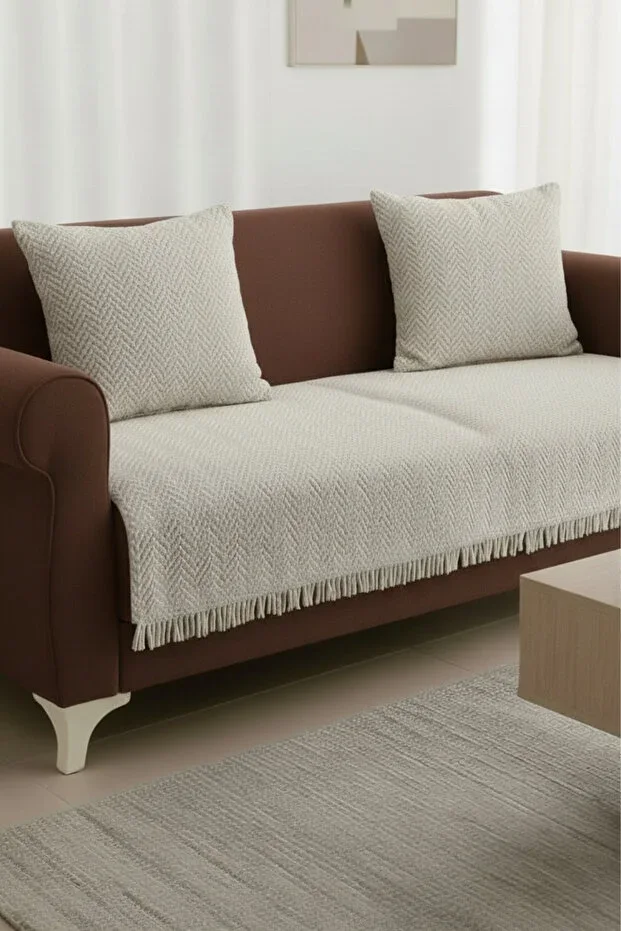 NaturaLux Cotton Bohemian Armchair Sofa Cover Shawl | 100x210 Cream