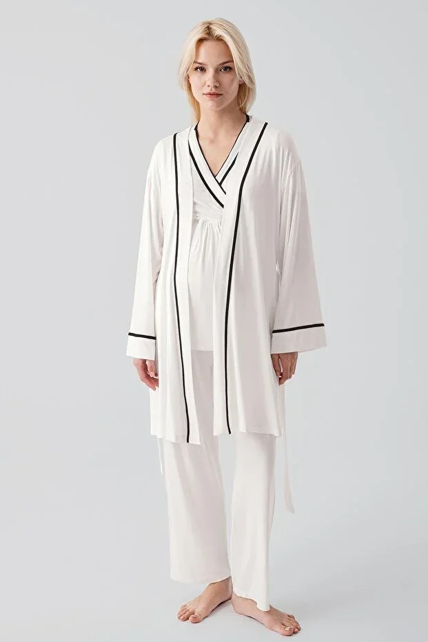 Short Sleeve Nursing Access Adjustable Waist Flexible Viscose Maternity Pajama Set