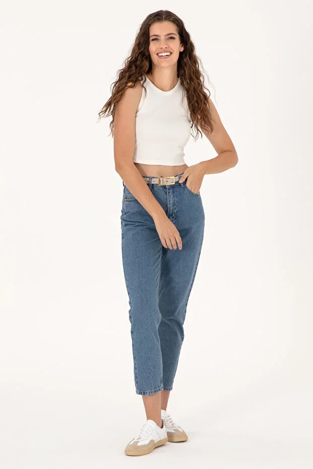 U.S. Polo Assn. Women Light Blue Mom High Waist Fit Jean Pants 50297476-DN0027