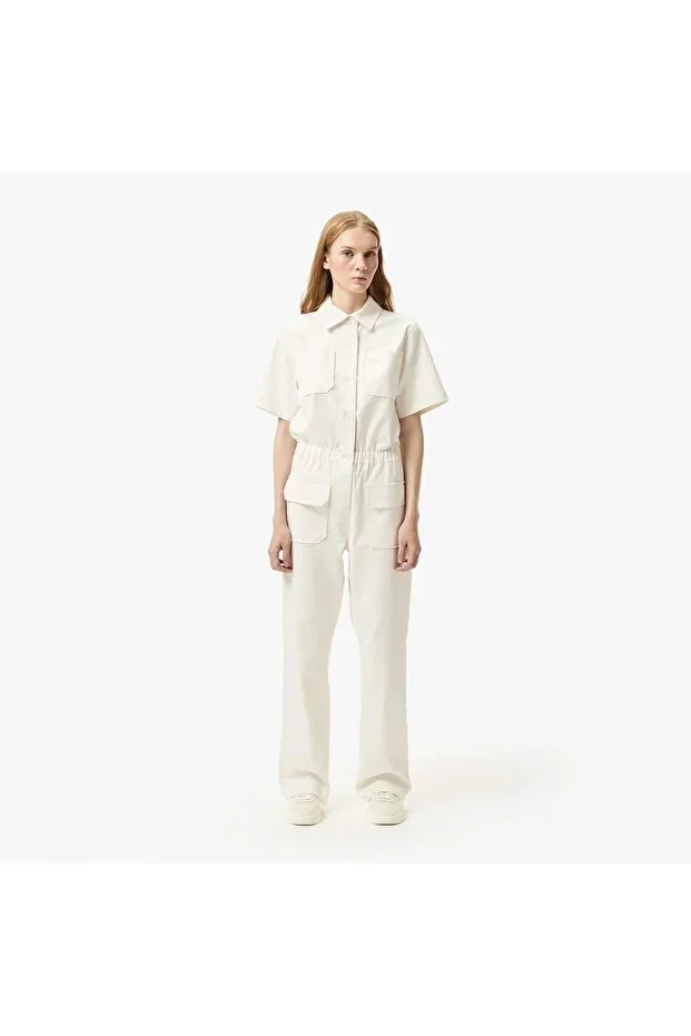 Women's Classic Fit Short Sleeve White Jumpsuit