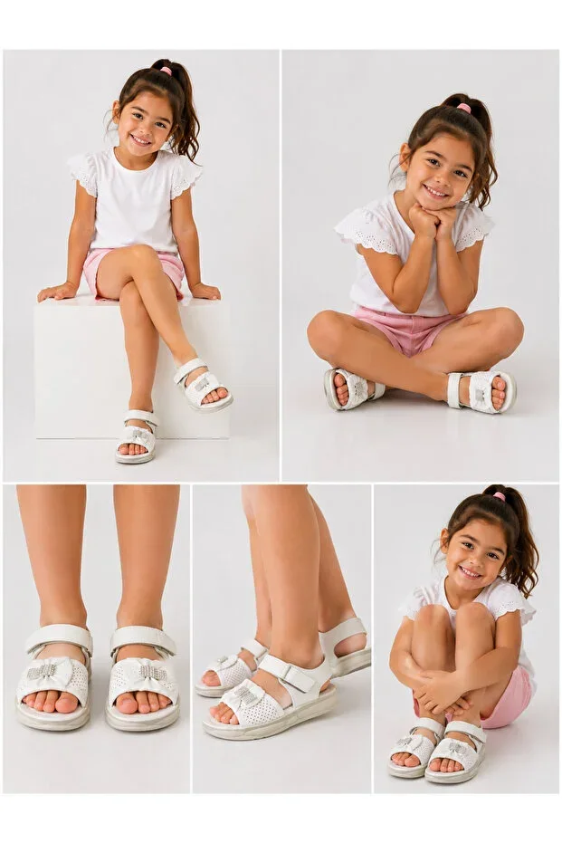 Girl's White Stone Soft Sole Embellished Sandal