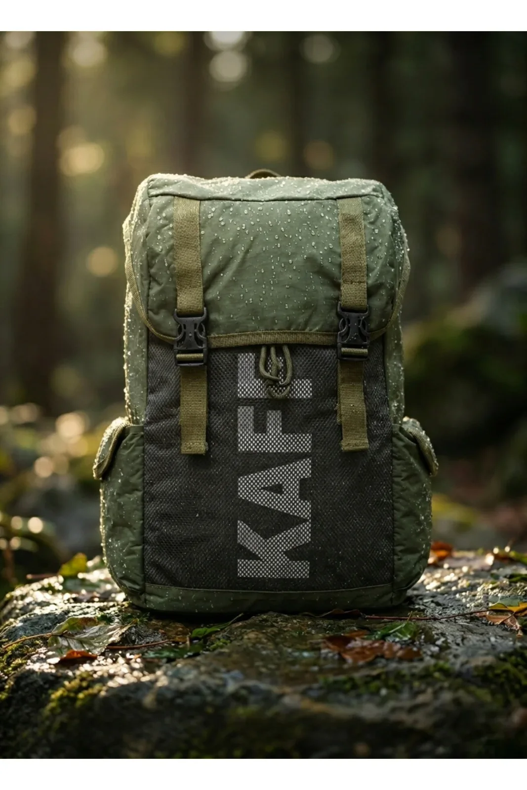 Logo Khaki Unisex Crinkle Fabric Water Resistant Drawstring Travel Sports Outdoor School Backpack