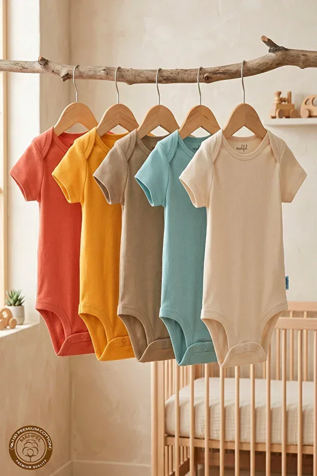 5-Piece Organic Unprinted Short Sleeve Baby Bodysuit