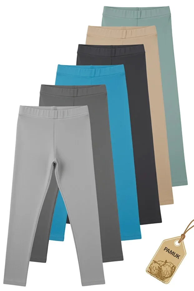 Girls' Leggings Set - 6-Piece Set Plain Basic Lycra Seasonal Long Children's Leggings (SET-5)