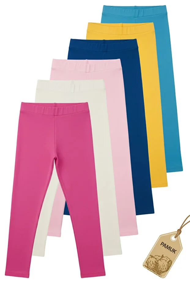 Girls' Tights - 6-Piece Set Plain Basic Stretchy Seasonal Cotton Non-Sweating Long Tights (SET-2)