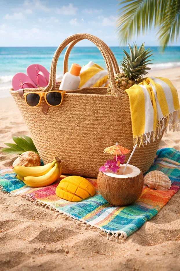 Woven Jute Natural Beach Bag - Large Size