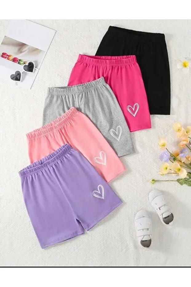 Heart Pattern 5 Color Comfortable Cotton Kids Shorts
