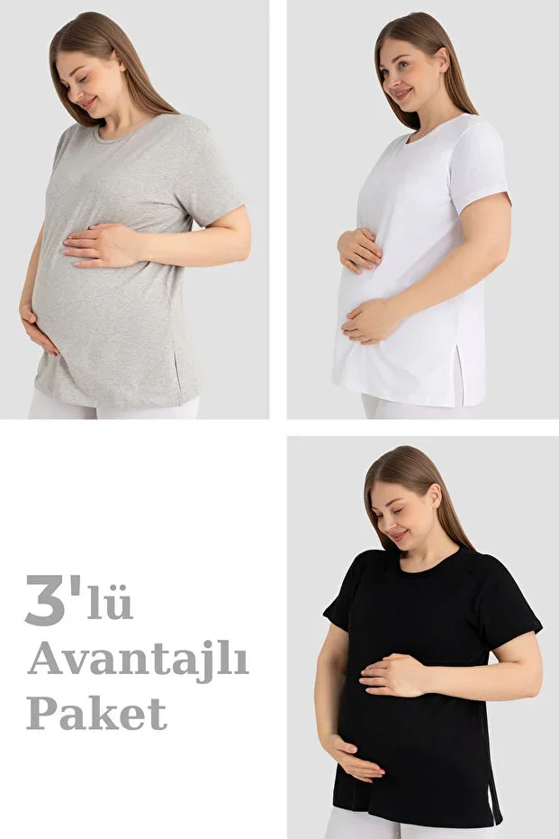 Cotton Short Sleeve Maternity T-Shirt 3-Pack – Soft and Comfortable Maternity Wear