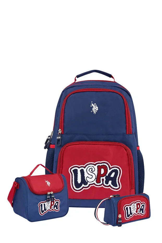 25014 3-Piece Primary School Middle School Bag Lunch Bag Pencil Case NAVY BLUE