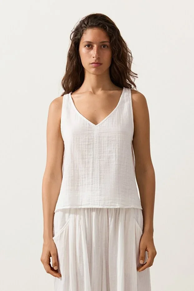 Oysho 100% Cotton V-Neck Camisole Top