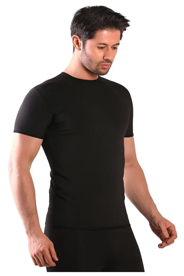 Lovebox Fat Burning Slimming Sweating Short Sleeve Black Men's T-Shirt One-Piece Top