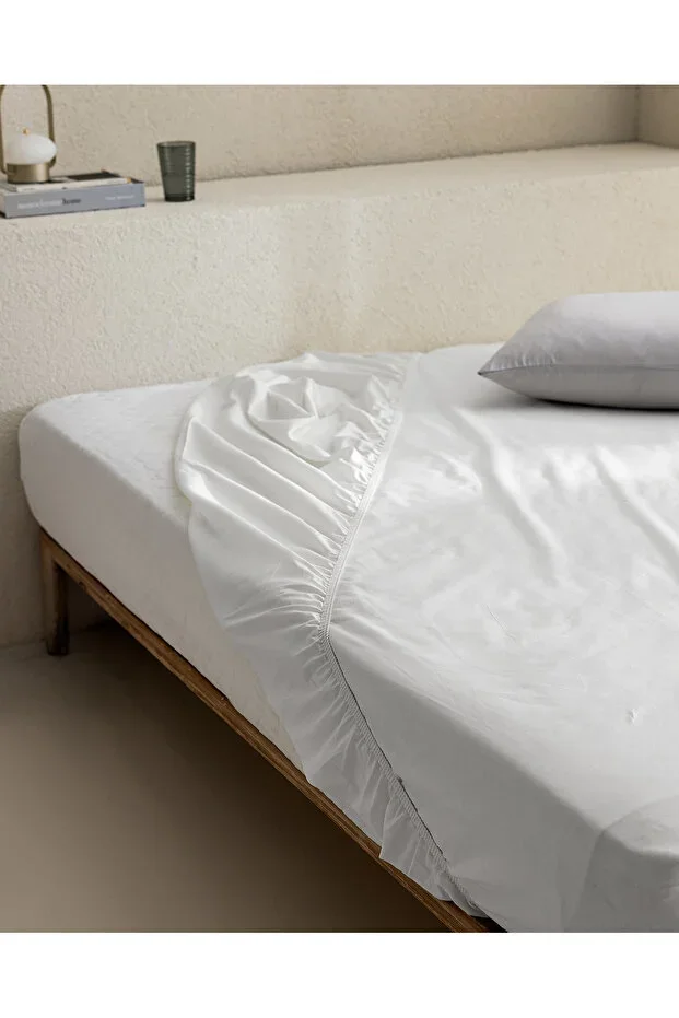 Manon Double Size 100% Cotton Ranforce Fitted Sheet - White