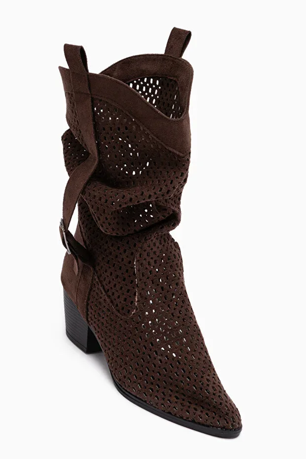 Orietta Coffee Suede Laser Cut Bellows Summer Boot