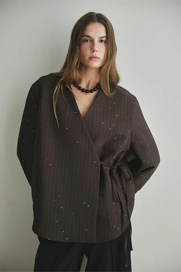 BROWN SHIMMERING KIMONO COAT