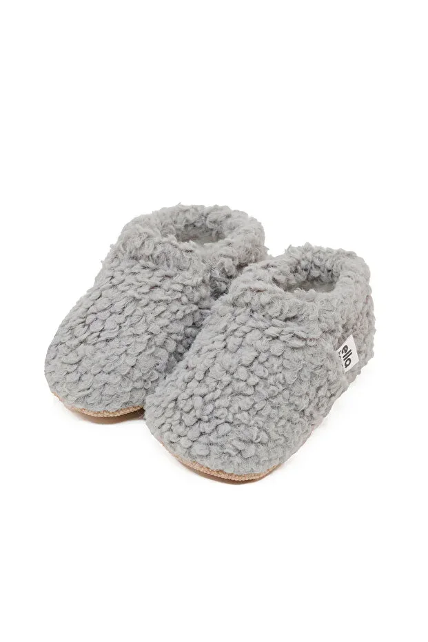 Teddy Baby Pandufu House Slipper, Non-Slip Sole, Organic Cotton Lining, Home Nursery Shoe Grey