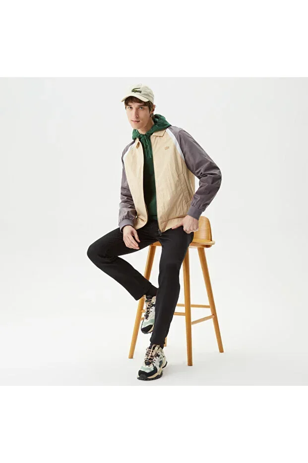 Men's Shirt Collar Color Block Brown Jacket