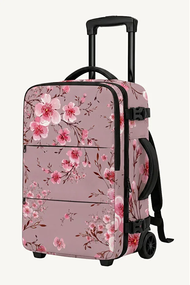 ✈️ Pink Flower Pattern Cabin Size Travel Bag That Eliminates the Need for a Suitcase | With Wheels & Backpack Use | Airplane Cabin Compatible | 2 Year Warranty