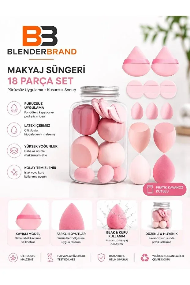Jar Packaged Makeup Sponge Set 12 Pieces + 1 Jar
