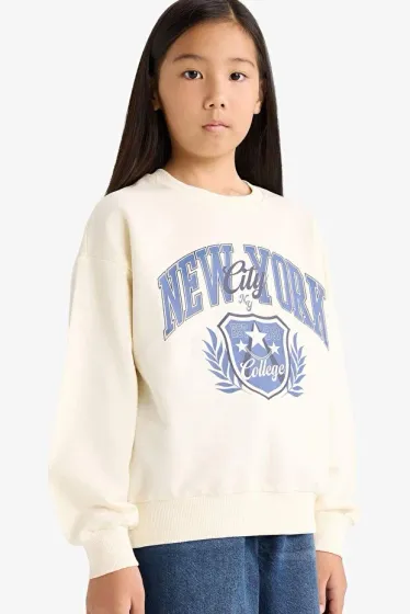 Relax Fit Bisiklet Yaka Baskılı Sweatshirt Kız Çocuk E8773A825AU