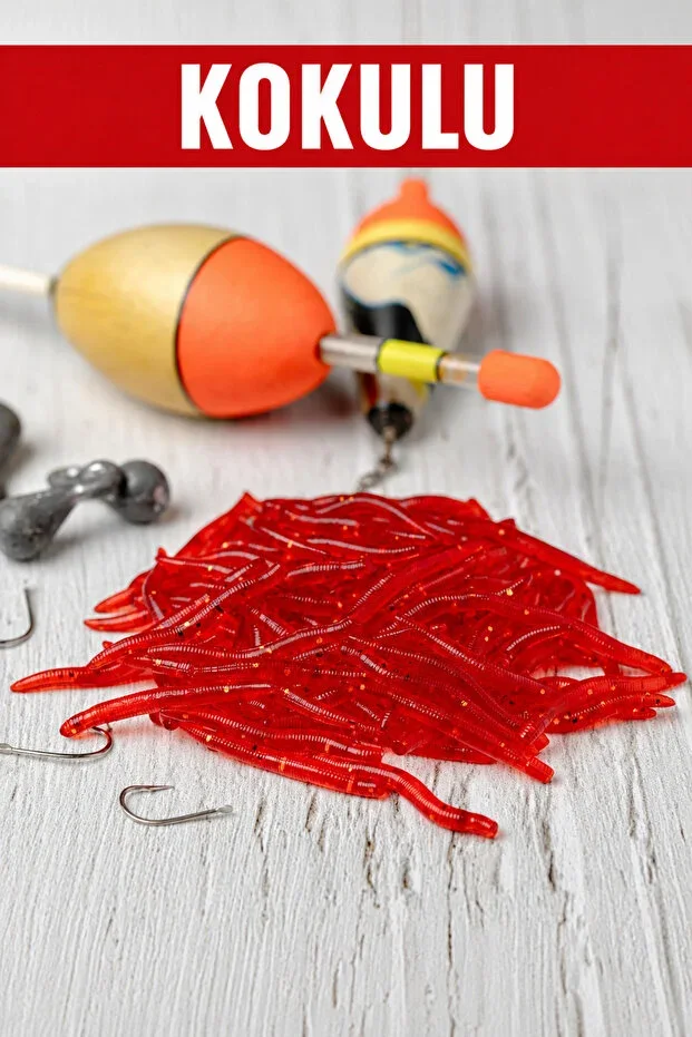 Silicone Worm Fish Bait 100 Pcs – 3.5 cm Small Size, Red, Flexible Structure