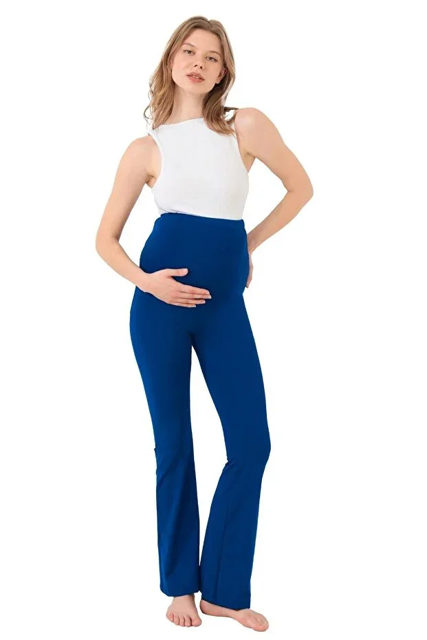 Navy Blue High Waist Maternity Spanish Flare Women's Leggings