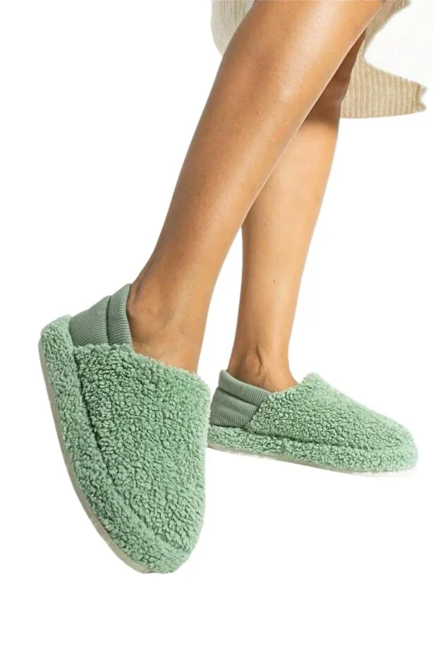 Women's Elastic Non-Slip Sole Plush Terry Cloth House Slippers - GREEN