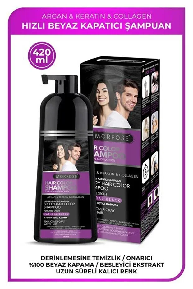 Morfose Fast White and Gray Coverage Shampoo 420 ml Natural Black