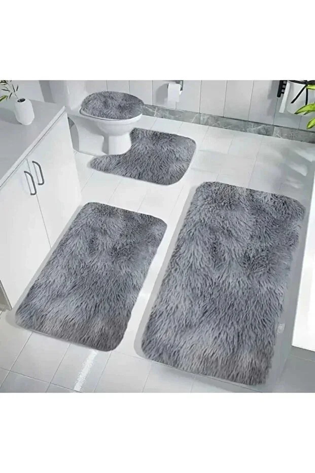 Non-Slip Base Washable Plush Fur 4-Piece Bathroom Mat Set 60x100 Cm 50x80 Cm