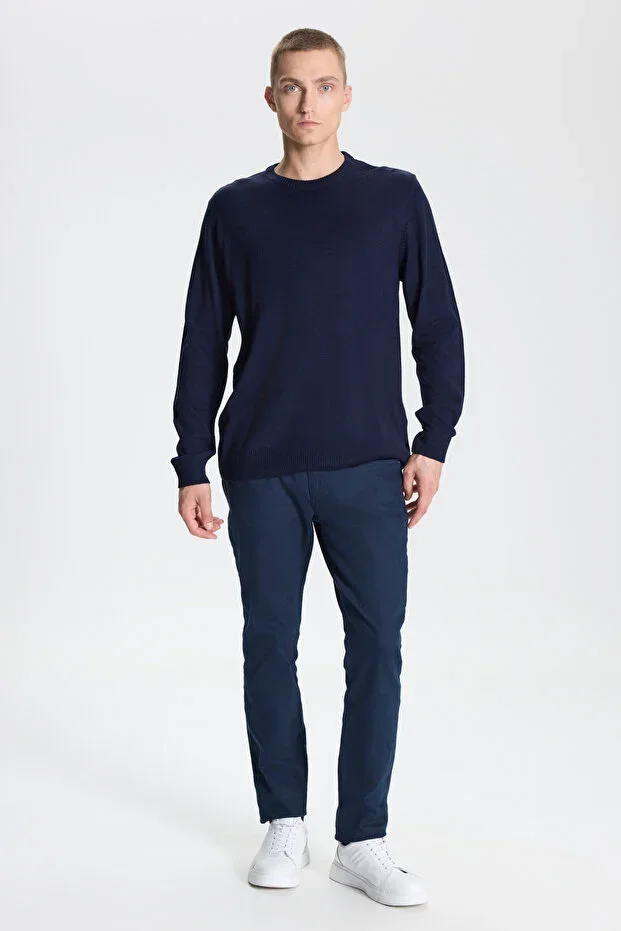 Navy Blue Standard Fit Crew Neck Sweater