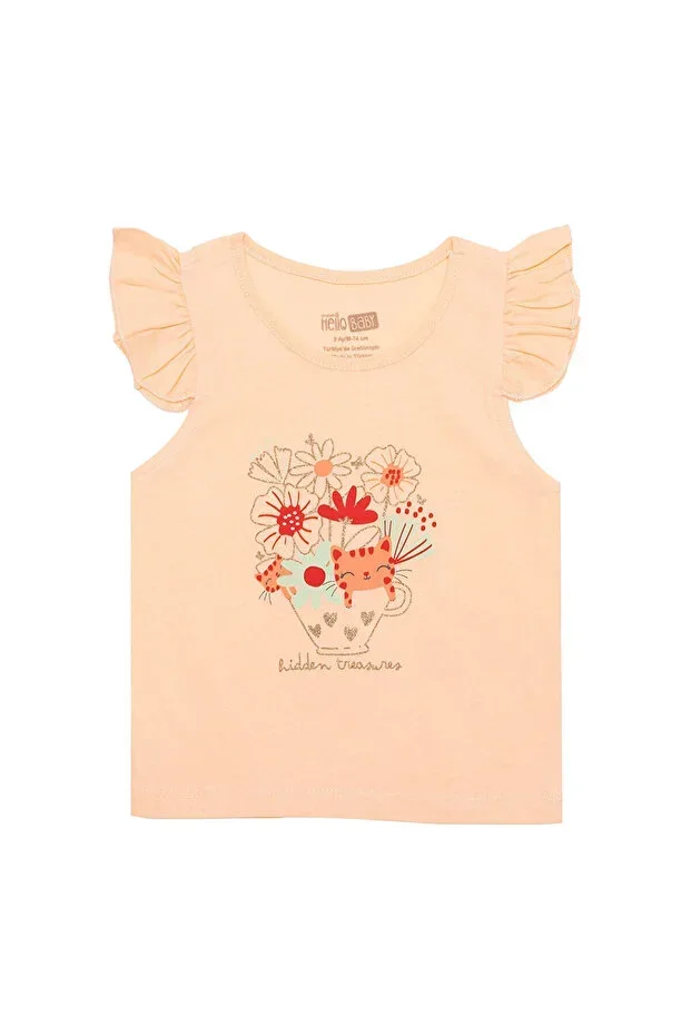 HelloBaby Basic Girls Flower and Cat Printed Tank Top T-shirt Baby Girl