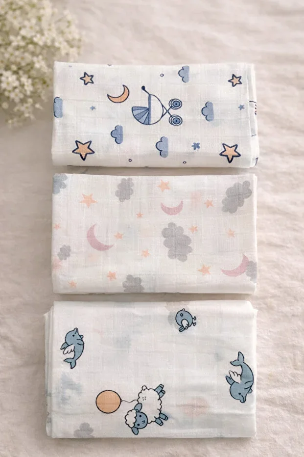 Multi-Purpose Muslin Cover & Blanket 3-Piece Set 100% Cotton Oeko-tex Certified Boxed