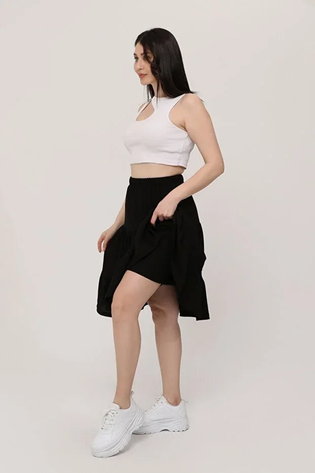 Genel Markalar BELMANDO VISCOSE FABRIC MIDI BLACK SKIRT SHORTS