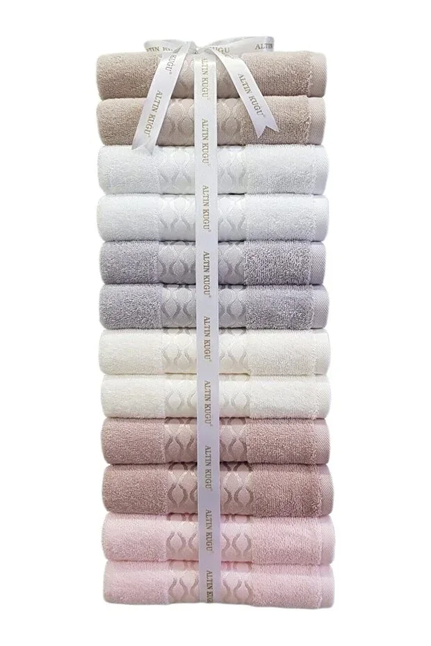 Elissa Towel 12 Pieces - Beige - Grey - Stone - Powder - White - Cream