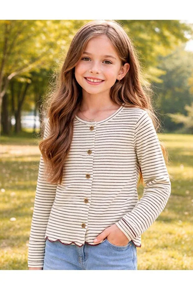 Cranberry Girls Ekru Burgundy Striped Cardigan
