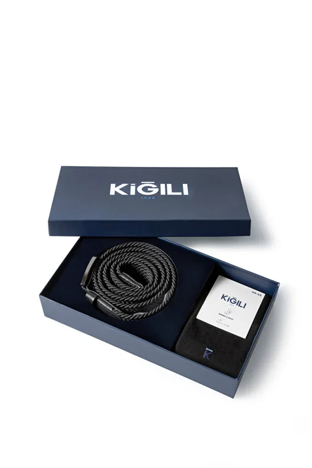 Kigili Lycra Flexible Sport Knit Belt & 2-Piece Bamboo Socks Gift Box Set