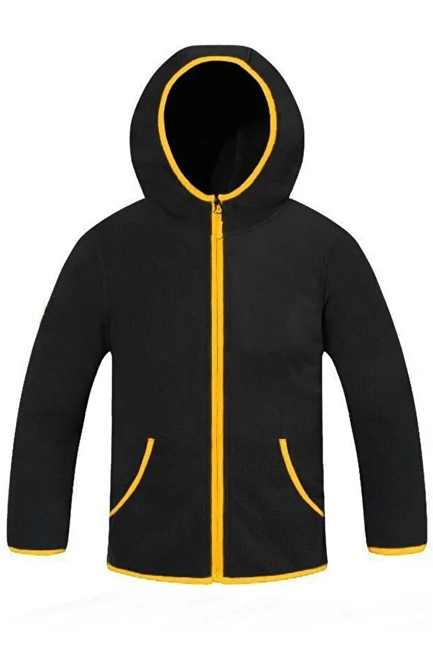 Hooded Kangaroo Pocket Kids Fleece Cardigan Black