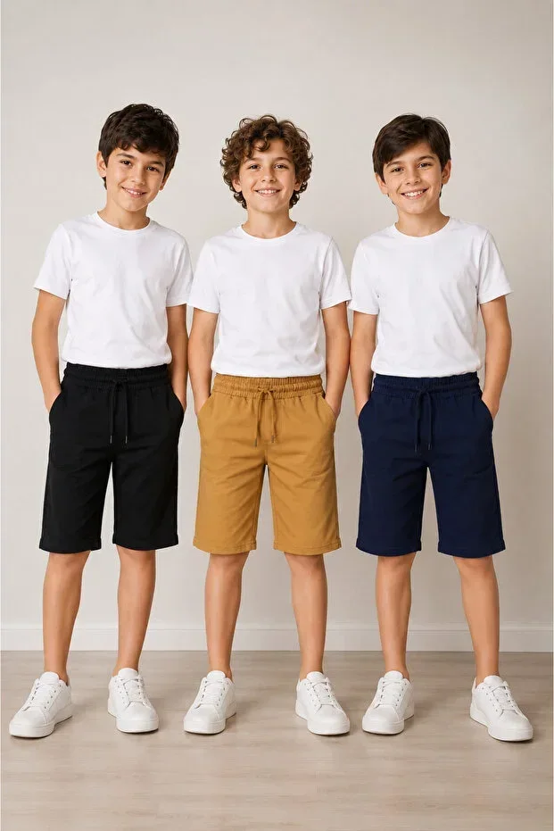 3-Piece 3 Color Capri-Shorts School and Casual 2-Thread Compact Combed Cotton