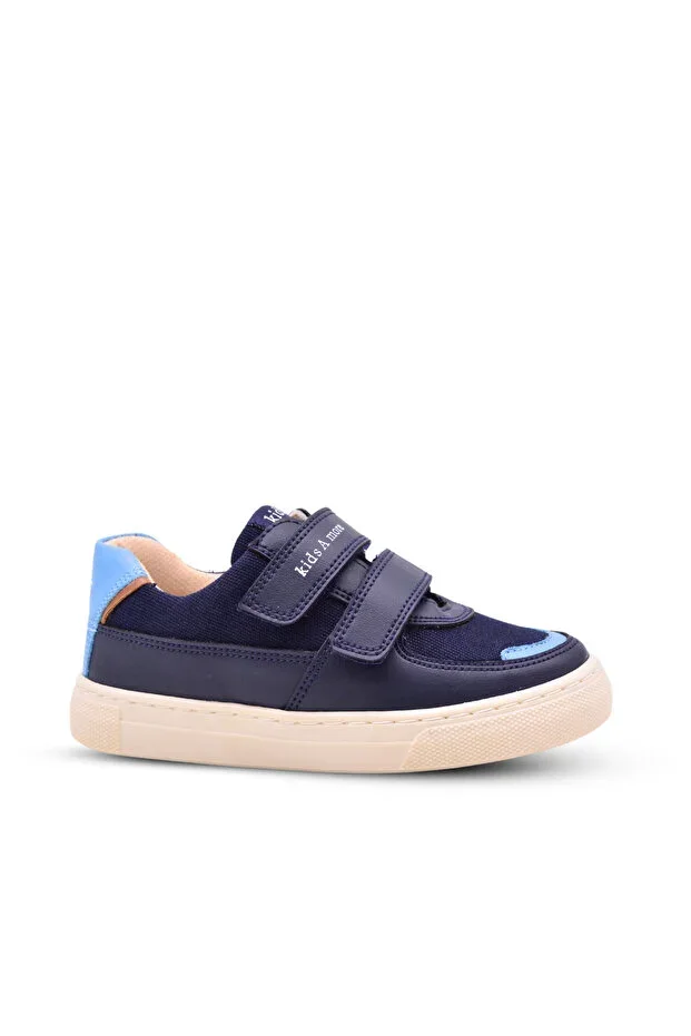 Honor Pu Leather Linen Boys Velcro Shoes Navy