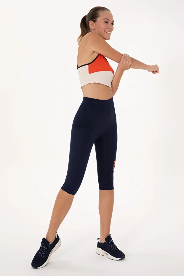 Women's Navy Blue High Waist Capri Sports Tights 50300687-VR033