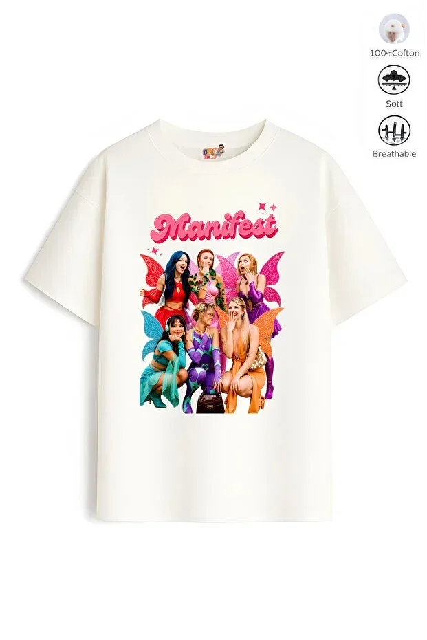 Girls Oversize Fit Cotton Belya Kids Design Manifest 33 T-shirt