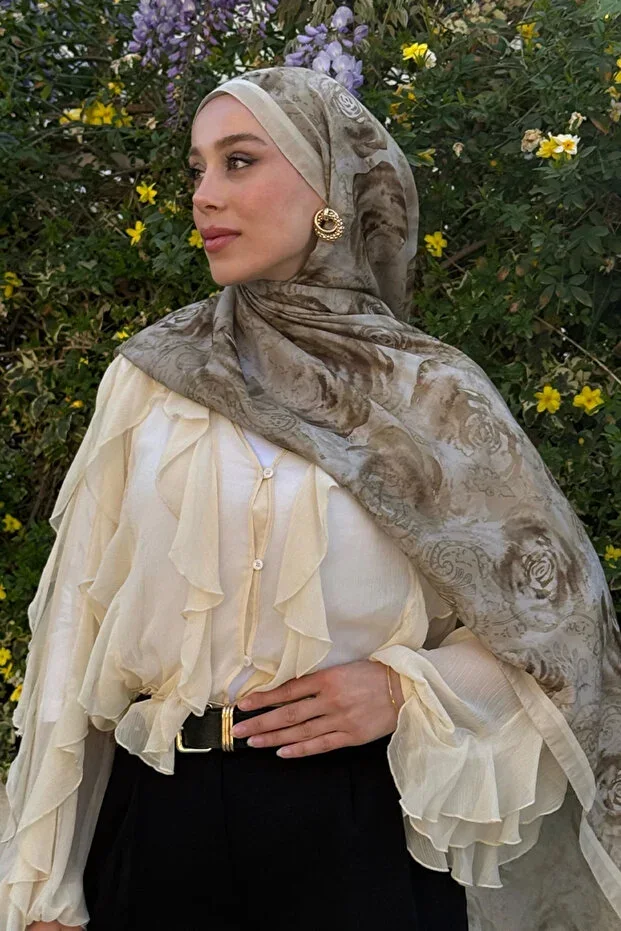 Rossa Pattern Soft Scarf - Beige/Olive