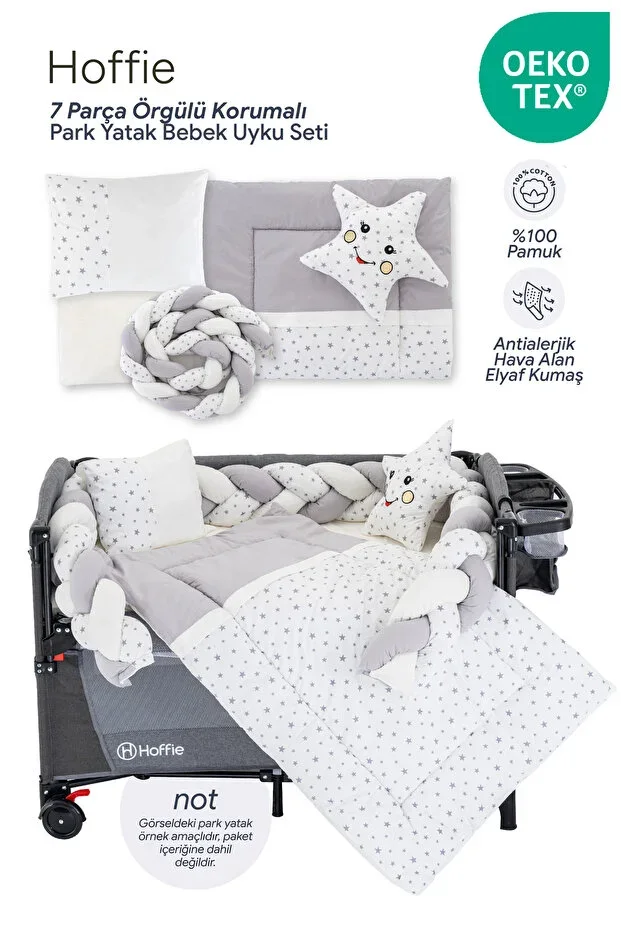 Deluxe Park Bed Sleep Set Baby Crib Braided Sleep Set Cotton Fabric 7 Piece