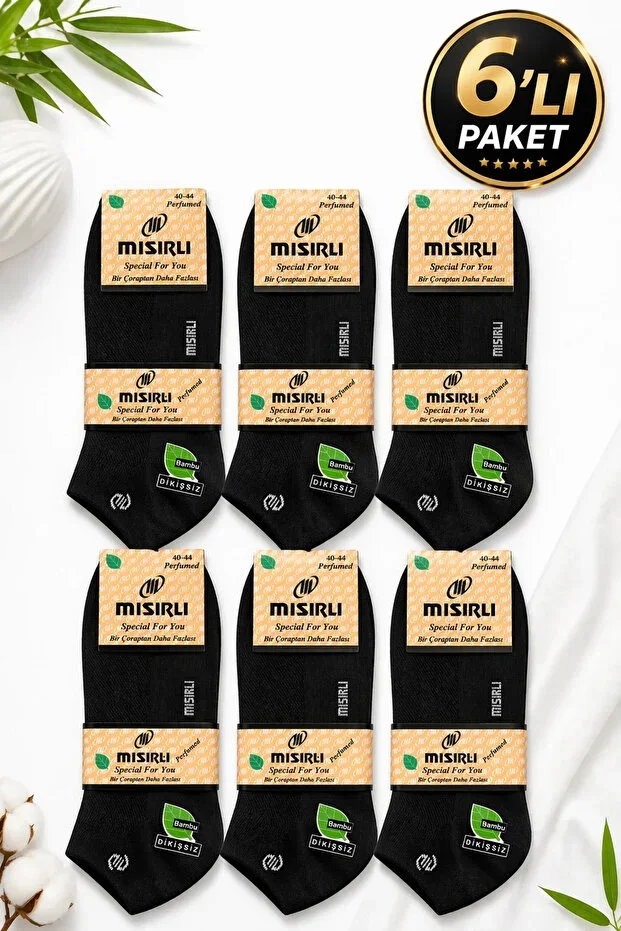 6'lı Men's Bamboo Seamless Sock Black