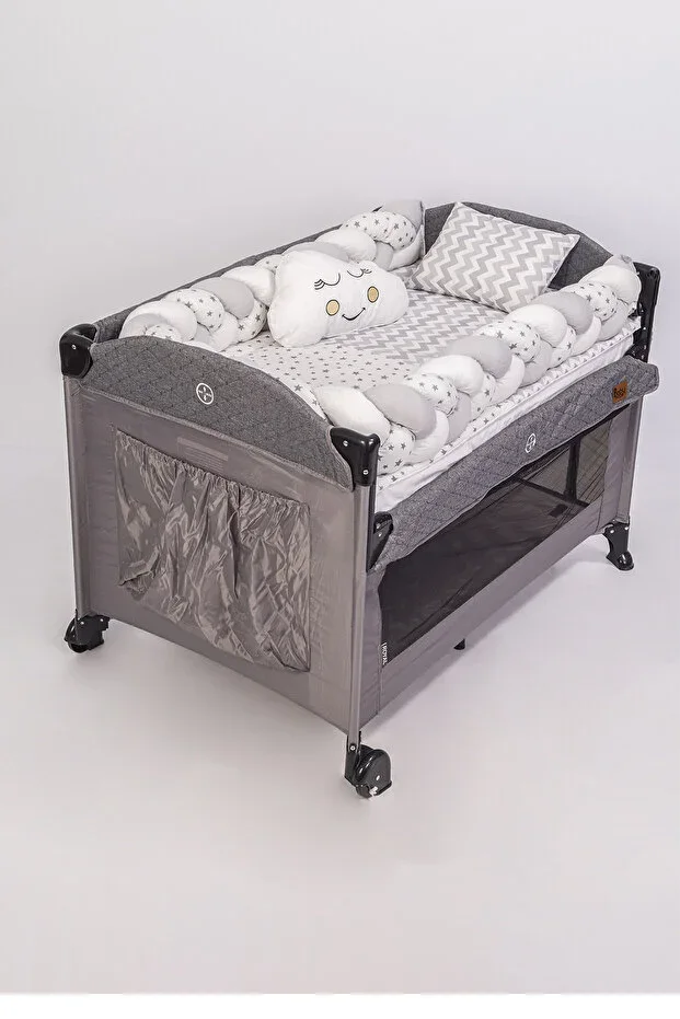 Braided Park Crib and Wooden Crib Sleep Set 5 Pieces (70x110, 70x120, 70x130, 60x120)