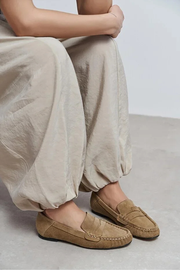 Misty Rome Beige Suede Leather Women's Loafer Shoes