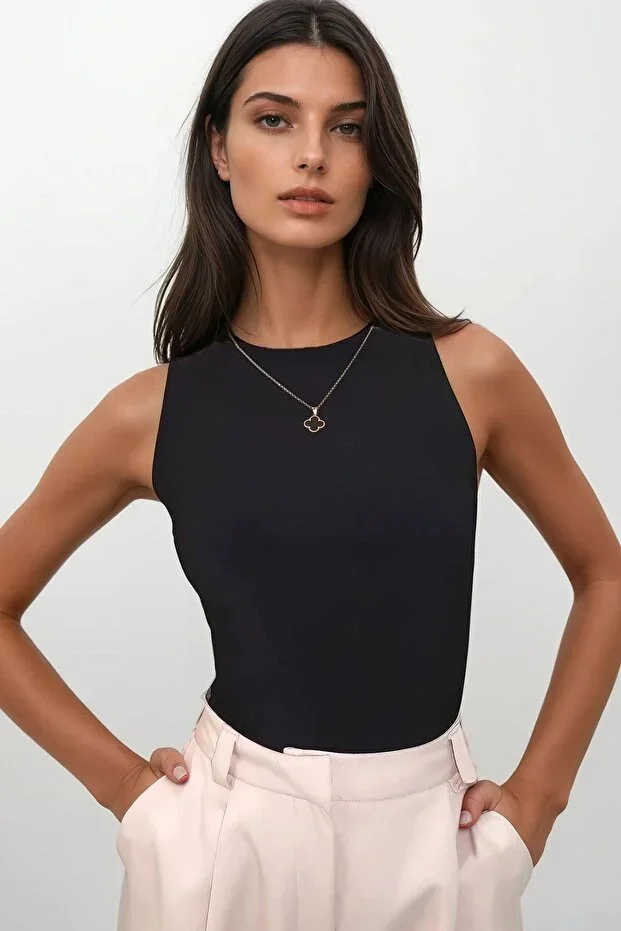 Black Halter Neck Slim Fit Sandy Blouse ALC-X13447