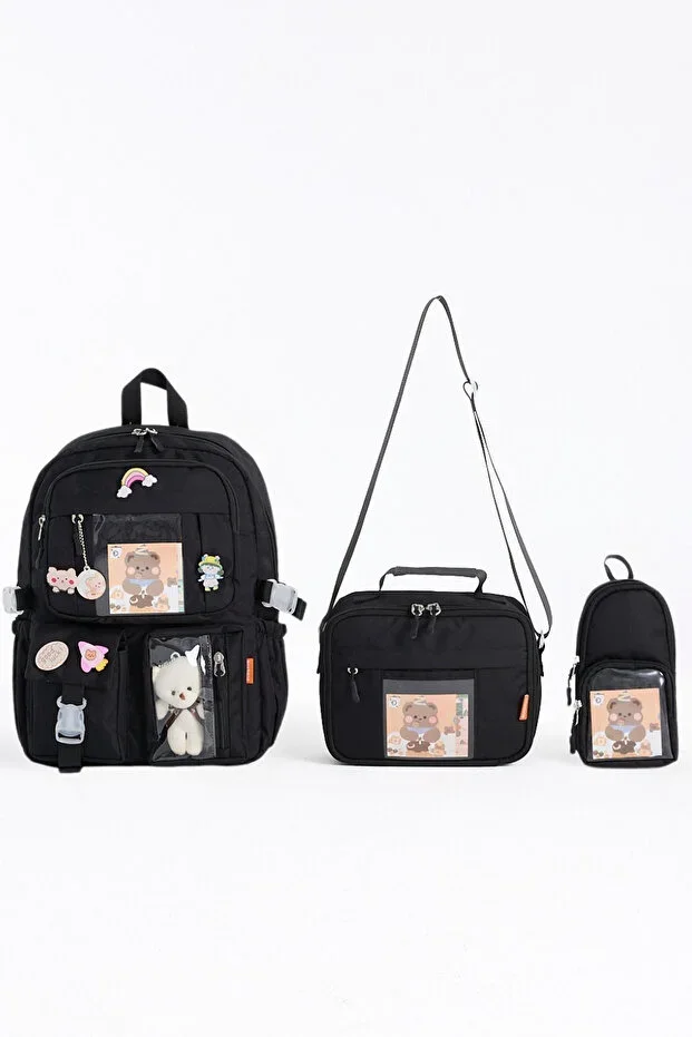 Kawaii Korean Style 3-Piece Set Children's Primary School Bag with Pencil Case and Lunch Bag Backpack